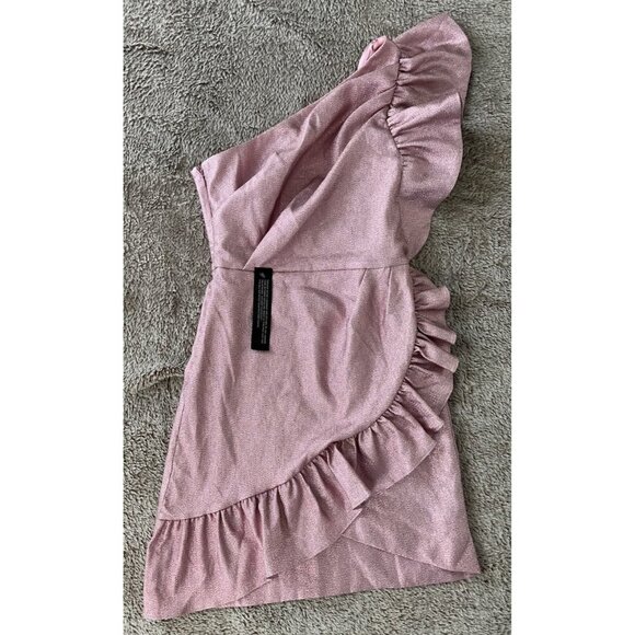 Topshop One Shoulder Glitter Textured Ruffled Mini Party Dress Pink Size 2 NWT - Picture 5 of 16
